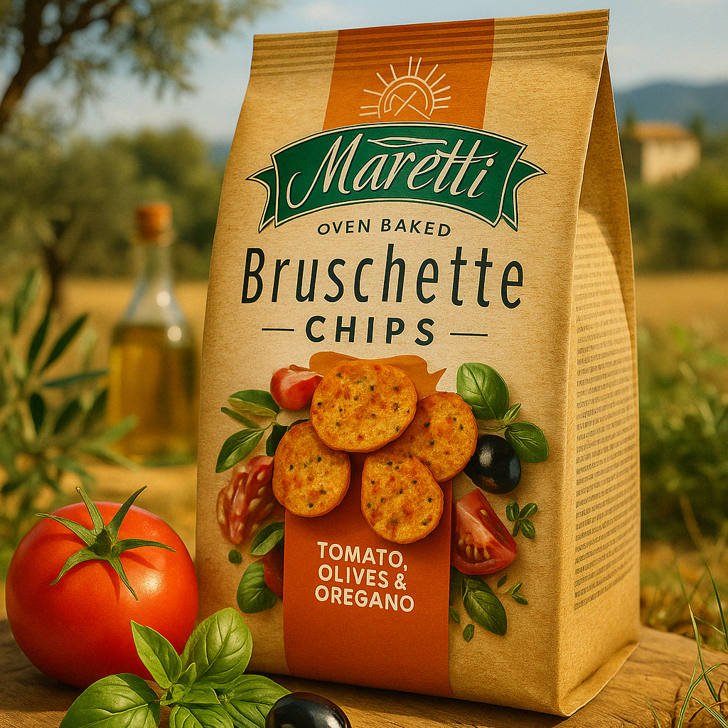 🍅 Maretti Bruschette Chips – cu aromă de roșii, măsline și oregano